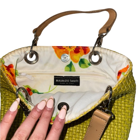Made in Italy Maurizio Taiuti Neon Yellow Woven Tote Bag European Summer - Picture 7 of 8